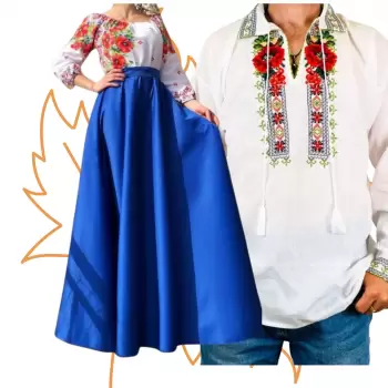 Set Cuplu 450 Camasa Traditionala si Rochie Stilizata cu motive traditionale imagine