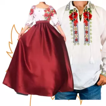 Set Cuplu 451 Camasa Traditionala si Rochie Stilizata cu motive traditionale imagine