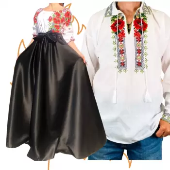 Set Cuplu 452 Camasa Traditionala si Rochie Stilizata cu motive traditionale imagine