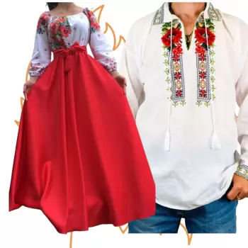 Set Cuplu 453 Camasa Traditionala si Rochie Stilizata cu motive traditionale imagine