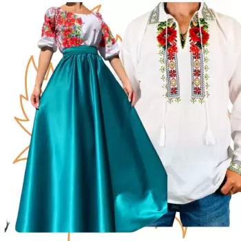 Set Cuplu 454 Camasa Traditionala si Rochie Stilizata cu motive traditionale imagine