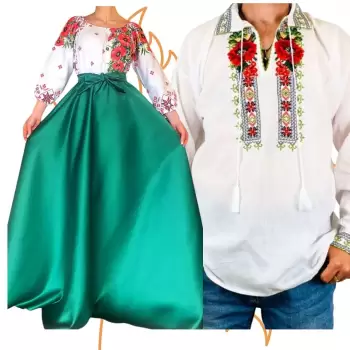 Set Cuplu 455 Camasa Traditionala si Rochie Stilizata cu motive traditionale imagine