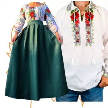 Set Cuplu 456 Camasa Traditionala si Rochie Stilizata cu motive traditionale imagine