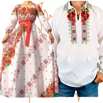 Set Cuplu 457 Camasa Traditionala si Rochie Stilizata cu motive traditionale imagine