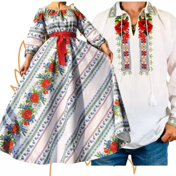 Set Cuplu 458 Camasa Traditionala si Rochie Stilizata cu motive traditionale imagine