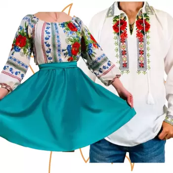 Set Cuplu 459 Camasa Traditionala si Rochie Stilizata cu motive traditionale imagine