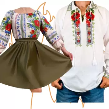 Set Cuplu 460 Camasa Traditionala si Rochie Stilizata cu motive traditionale imagine