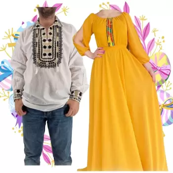 Set Cuplu 467 Camasa Traditionala si Rochie Stilizata cu motive traditionale imagine