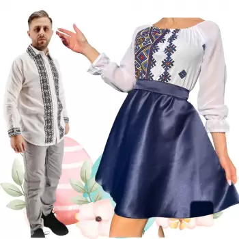 Set Cuplu 470 Camasa Traditionala si Rochie Stilizata cu motive traditionale imagine