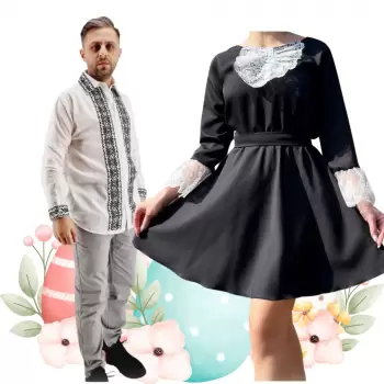 Set Cuplu 472 Camasa Traditionala si Rochie Stilizata cu motive traditionale imagine