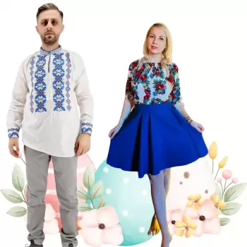 Set Cuplu 474 Camasa Traditionala si Rochie Stilizata cu motive traditionale imagine