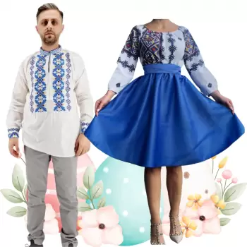 Set Cuplu 475 Camasa Traditionala si Rochie Stilizata cu motive traditionale imagine