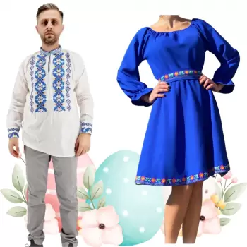 Set Cuplu 476 Camasa Traditionala si Rochie Stilizata cu motive traditionale imagine