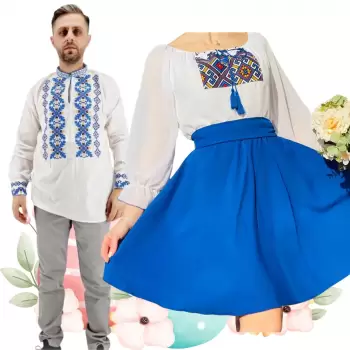 Set Cuplu 477 Camasa Traditionala si Rochie Stilizata cu motive traditionale imagine