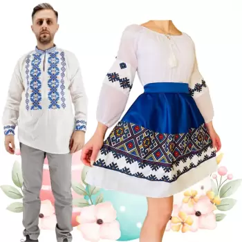 Set Cuplu 480 Camasa Traditionala si Rochie Stilizata cu motive traditionale imagine