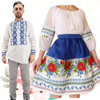 Set Cuplu 481 Camasa Traditionala si Rochie Stilizata cu motive traditionale imagine