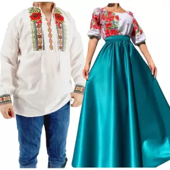 Set Cuplu 548 Camasa Traditionala si Rochie Stilizata cu motive traditionale imagine