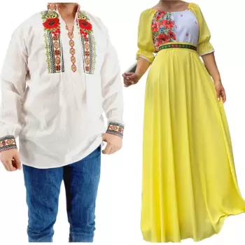 Set Cuplu 549 Camasa Traditionala si Rochie Stilizata cu motive traditionale imagine