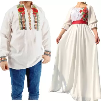 Set Cuplu 550 Camasa Traditionala si Rochie Stilizata cu motive traditionale imagine