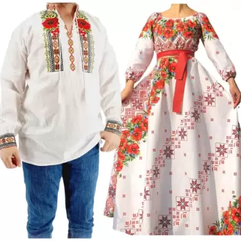 Set Cuplu 554 Camasa Traditionala si Rochie Stilizata cu motive traditionale imagine
