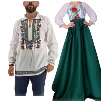 Set Cuplu 559 Camasa Traditionala si Rochie Stilizata cu motive traditionale imagine