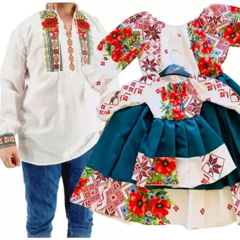 Set Cuplu 560 Camasa Traditionala si Rochie Stilizata cu motive traditionale imagine