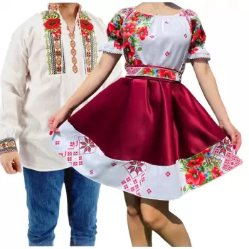 Set Cuplu 564 Camasa Traditionala si Rochie Stilizata cu motive traditionale imagine