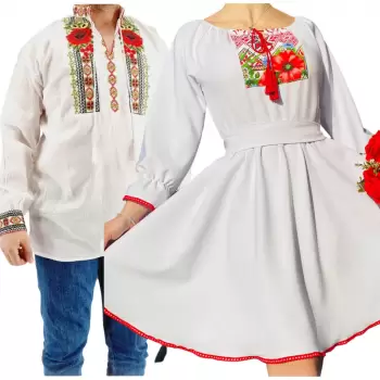 Set Cuplu 566 Camasa Traditionala si Rochie Stilizata cu motive traditionale imagine