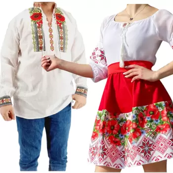 Set Cuplu 568 Camasa Traditionala si Rochie Stilizata cu motive traditionale imagine