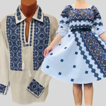 Set Cuplu 610 Camasa Traditionala si Rochie Stilizata cu motive traditionale imagine