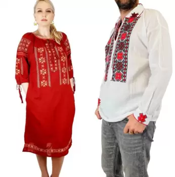 Set Cuplu Traditional 112 Camasa Traditionala si Rochie Traditionala imagine