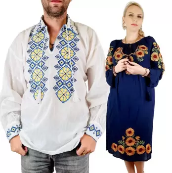 Set Cuplu Traditional 113 Camasa Traditionala si Rochie Traditionala imagine