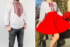 Set Cuplu Traditional 126 Camasa Traditionala si Rochie cu motive traditionale imagine