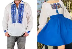 Set Cuplu Traditional 129 Camasa Traditionala si Rochie cu motive traditionale imagine