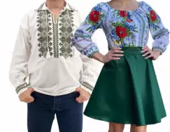 Set Cuplu Traditional 161 Camasa Traditionala si Rochie cu motive traditionale imagine