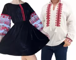 Set Cuplu Traditional 164 Camasa Traditionala si Rochie cu motive traditionale imagine