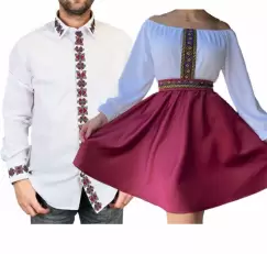 Set Cuplu Traditional 205 Camasa Traditionala si Rochie cu motive traditionale imagine