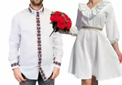 Set Cuplu Traditional 213 Camasa Traditionala si Rochie cu motive traditionale imagine