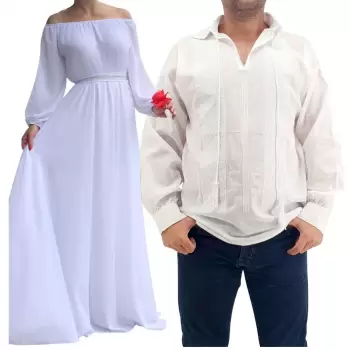 Set Cuplu Traditional 218 Camasa Traditionala si Rochie cu motive traditionale imagine