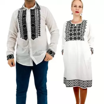 Set Cuplu Traditional 232 Camasa Traditionala si Rochie cu motive traditionale imagine