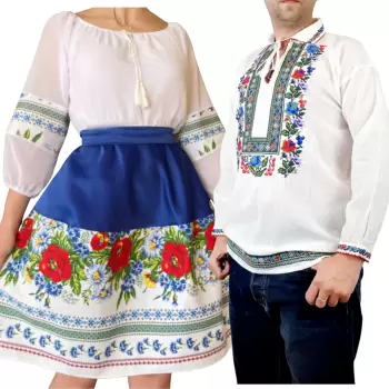 Set Cuplu Traditional 240 Camasa Traditionala si Rochie cu motive traditionale imagine