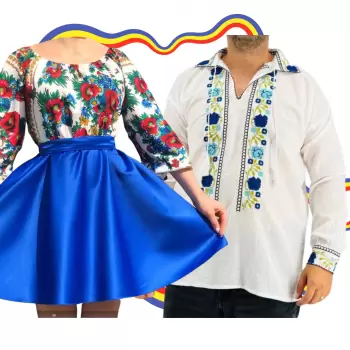 Set Cuplu Traditional 307 Camasa Traditionala si Rochie cu motive traditionale imagine