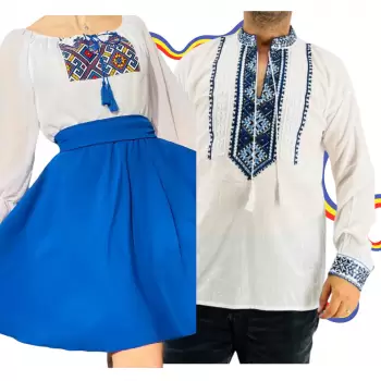 Set Cuplu Traditional 312 Camasa Traditionala si Rochie cu motive traditionale imagine