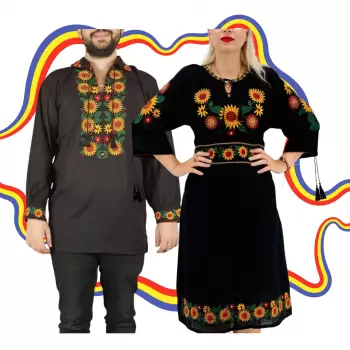 Set Cuplu Traditional 375 Camasa Traditionala si Rochie Traditionala imagine