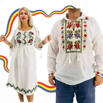 Set Cuplu Traditional 384 Camasa Traditionala si Rochie Traditionala imagine