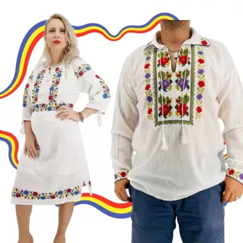 Set Cuplu Traditional 385 Camasa Traditionala si Rochie Traditionala imagine