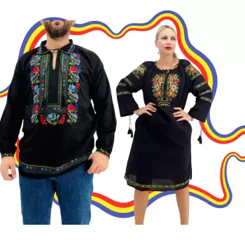 Set Cuplu Traditional 397 Camasa Traditionala si Rochie Traditionala imagine