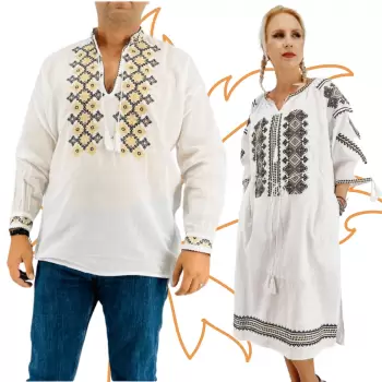 Set Cuplu Traditional 407 Camasa Traditionala si Rochie Traditionala imagine