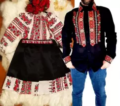 Set Cuplu Traditional 76 Camasa Traditionala si Rochie cu motive traditionale imagine