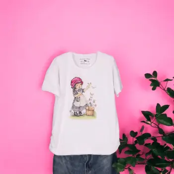 Tricou Dama cu Fetite Alb 10 imagine